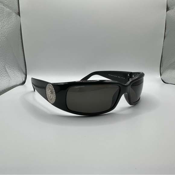 Versace 4044-B Sunglasses Black Silver Coin Medusa Swarovski - Picture 1 of 11